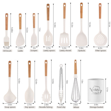 木製ハンドル付きシリコン製キッチン用品13点セット